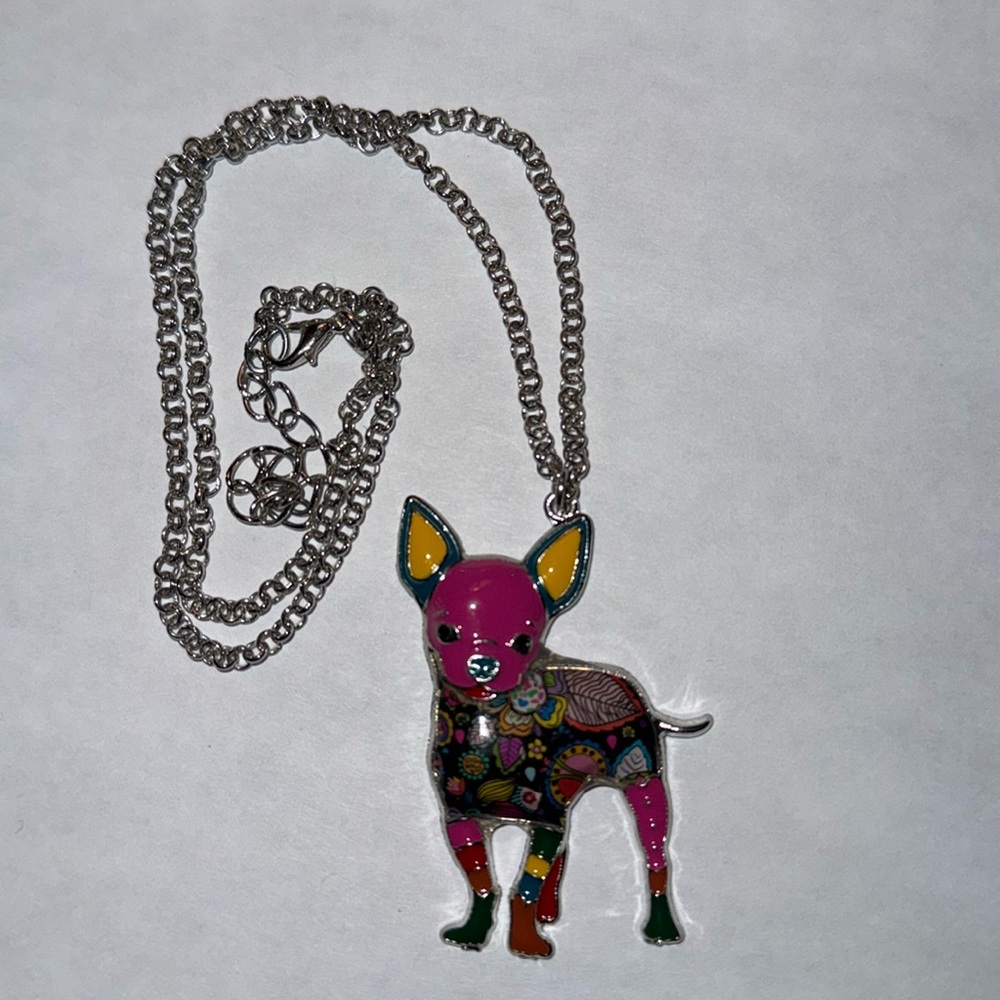 Bonsny Enamel Chihuahua Necklace